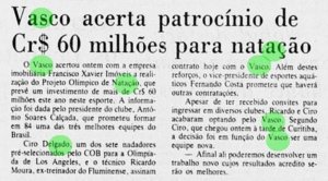 Projeto Olímpico de Natação do Vasco em 1984 (Jornal do Brasil)