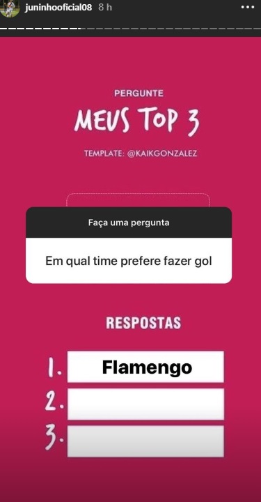 Perguntado no Instagram em que time prefere marcar gol, Juninho responde: ‘Flamengo’
